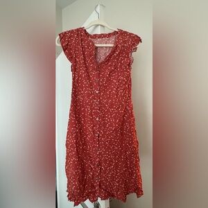 Red and White Button-Up Dress